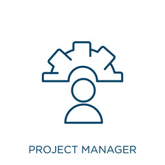 Poster - project manager icon. Thin linear project manager outline icon isolated on white background. Line vector project manager sign, symbol for web and mobile.