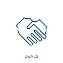 Poster - deals icon. Thin linear deals outline icon isolated on white background. Line vector deals sign, symbol for web and mobile.