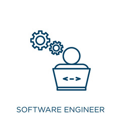Poster - software engineer icon. Thin linear software engineer outline icon isolated on white background. Line vector software engineer sign, symbol for web and mobile.