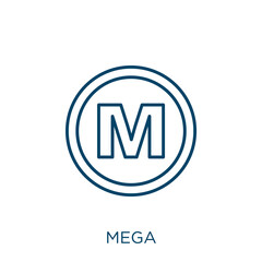 Poster - mega icon. Thin linear mega outline icon isolated on white background. Line vector mega sign, symbol for web and mobile.