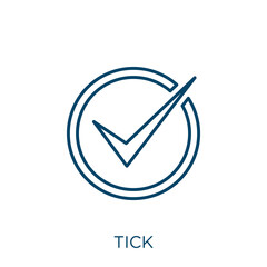 Poster - blue tick icon. thin linear blue tick outline icon isolated on white background. line vector blue ti