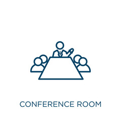 Poster - conference room icon. Thin linear conference room outline icon isolated on white background. Line vector conference room sign, symbol for web and mobile.