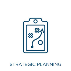 Poster - strategic planning icon. Thin linear strategic planning outline icon isolated on white background. Line vector strategic planning sign, symbol for web and mobile.