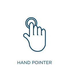 Poster - hand pointer icon. Thin linear hand pointer outline icon isolated on white background. Line vector hand pointer sign, symbol for web and mobile.
