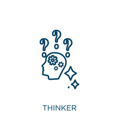 Poster - thinker icon. thin linear thinker outline icon isolated on white background. line vector thinker sig