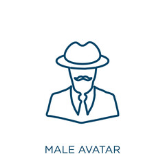 Poster - male avatar icon. Thin linear male avatar outline icon isolated on white background. Line vector male avatar sign, symbol for web and mobile.