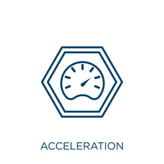 Poster - acceleration icon. Thin linear acceleration outline icon isolated on white background. Line vector acceleration sign, symbol for web and mobile.
