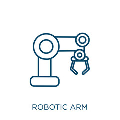 Poster - robotic arm icon. Thin linear robotic arm outline icon isolated on white background. Line vector robotic arm sign, symbol for web and mobile.