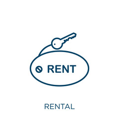 Poster - rental icon. Thin linear rental outline icon isolated on white background. Line vector rental sign, symbol for web and mobile.