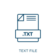 Poster - text file icon. Thin linear text file outline icon isolated on white background. Line vector text file sign, symbol for web and mobile.