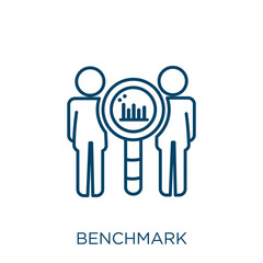 Poster - benchmark icon. Thin linear benchmark outline icon isolated on white background. Line vector benchmark sign, symbol for web and mobile.