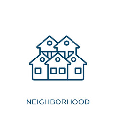 Poster - neighborhood icon. Thin linear neighborhood outline icon isolated on white background. Line vector neighborhood sign, symbol for web and mobile.