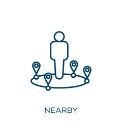 Poster - nearby icon. Thin linear nearby outline icon isolated on white background. Line vector nearby sign, symbol for web and mobile.