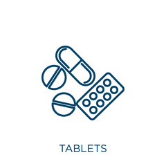 Poster - tablets icon. thin linear tablets outline icon isolated on white background. line vector tablets sig