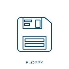 Poster - floppy icon. Thin linear floppy outline icon isolated on white background. Line vector floppy sign, symbol for web and mobile.