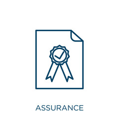 Poster - assurance icon. Thin linear assurance outline icon isolated on white background. Line vector assurance sign, symbol for web and mobile.