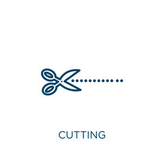 Poster - cutting icon. Thin linear cutting outline icon isolated on white background. Line vector cutting sign, symbol for web and mobile.