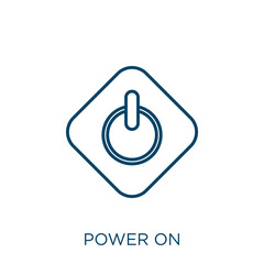 Poster - power on icon. thin linear power on outline icon isolated on white background. line vector power on 