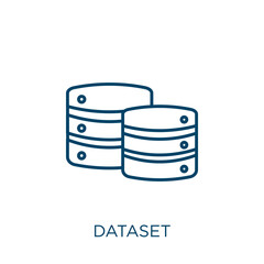 Poster - dataset icon. Thin linear dataset outline icon isolated on white background. Line vector dataset sign, symbol for web and mobile.