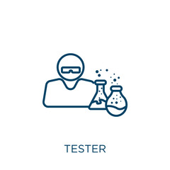 Poster - tester icon. Thin linear tester outline icon isolated on white background. Line vector tester sign, symbol for web and mobile.