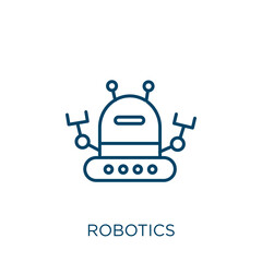 Poster - robotics icon. thin linear robotics outline icon isolated on white background. line vector robotics 