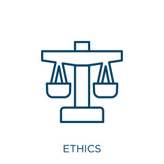 Poster - ethics icon. Thin linear ethics outline icon isolated on white background. Line vector ethics sign, symbol for web and mobile.