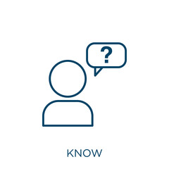 Poster - know icon. Thin linear know outline icon isolated on white background. Line vector know sign, symbol for web and mobile.