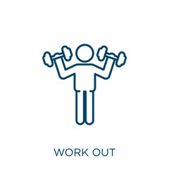 Poster - work out icon. Thin linear work out outline icon isolated on white background. Line vector work out sign, symbol for web and mobile.