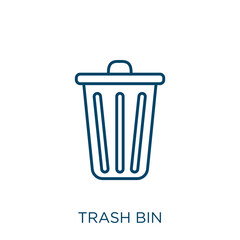 Poster - trash bin icon. Thin linear trash bin outline icon isolated on white background. Line vector trash bin sign, symbol for web and mobile.