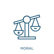 moral icon. Thin linear moral outline icon isolated on white background. Line vector moral sign, symbol for web and mobile.