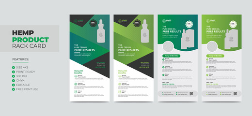 Hemp product Sale Rack Card or Dl Flyer Template Set. Cannabis Sativa Product Sale Rack Card. Cbd Dl Flyer