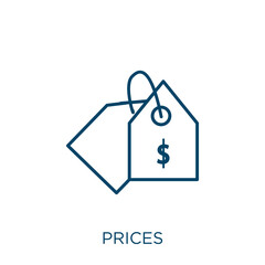 Poster - prices icon. Thin linear prices outline icon isolated on white background. Line vector prices sign, symbol for web and mobile.