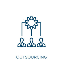 Poster - outsourcing icon. Thin linear outsourcing outline icon isolated on white background. Line vector outsourcing sign, symbol for web and mobile.