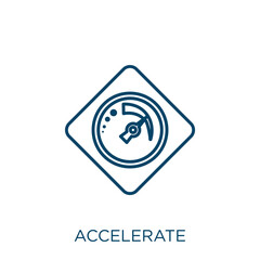 Poster - accelerate icon. Thin linear accelerate outline icon isolated on white background. Line vector accelerate sign, symbol for web and mobile.