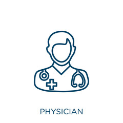 Poster - physician icon. Thin linear physician outline icon isolated on white background. Line vector physician sign, symbol for web and mobile.