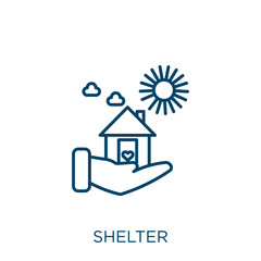 Poster - shelter icon. Thin linear shelter outline icon isolated on white background. Line vector shelter sign, symbol for web and mobile.