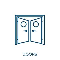 Poster - doors icon. Thin linear doors outline icon isolated on white background. Line vector doors sign, symbol for web and mobile.