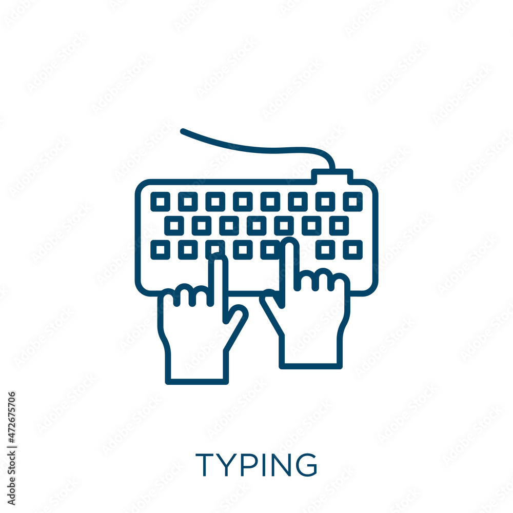 typing icon. Thin linear typing outline icon isolated on white ...