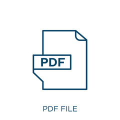 Poster - pdf file icon. Thin linear pdf file outline icon isolated on white background. Line vector pdf file sign, symbol for web and mobile.