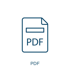 Poster - pdf icon. Thin linear pdf outline icon isolated on white background. Line vector pdf sign, symbol for web and mobile.