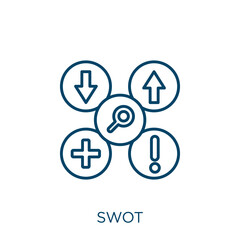 Poster - swot icon. Thin linear swot outline icon isolated on white background. Line vector swot sign, symbol for web and mobile.