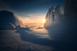 Amazing sunset scene in the mountains with some soft warm light hitting the peaks. The peaks resemble a kissing couple. Sunrise scene. Beautiful winter panorama
