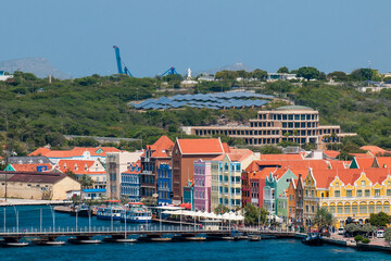 Canvas Print - Aerial view of capital city Willemstad with Queen Emma Bridge, Curacao.