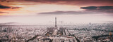 Fototapeta Paryż - aerial view over Paris at sunset with iconic Eiffel tower