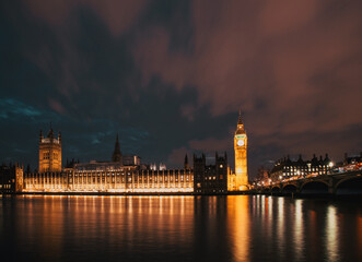 Wall Mural - night time in London Big Ben and Westminster palace