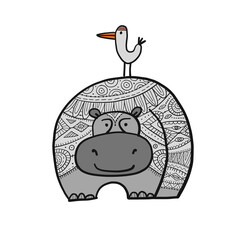 Poster - Hippopotamus, cute hippo character for your design