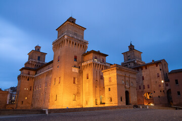 Poster - Ferrara - The castle Castello Estense at dusk.