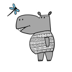 Poster - Hippopotamus, cute hippo character for your design