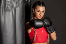 Athletic Woman Boxing In Gloves