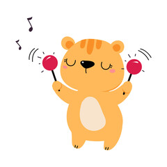 Poster - Funny Tiger Character Playing Maraca Performing Concert Vector Illustration